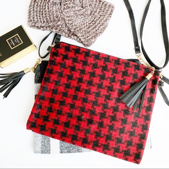 Black Red Houndstooth CROSSBODY bag - tassel - Picture 4 of 4